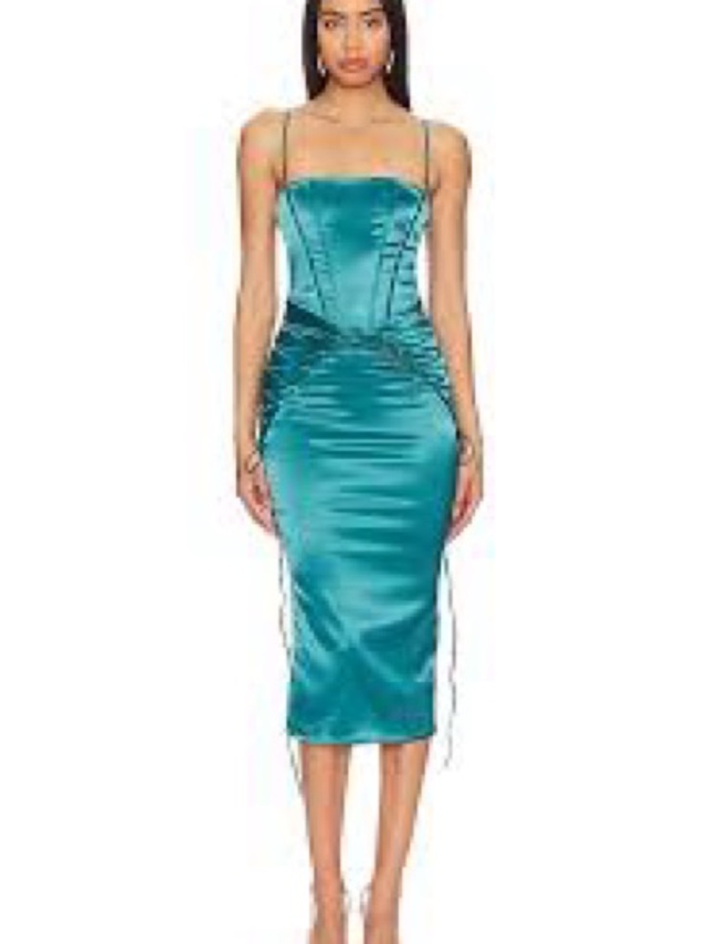 superdown Teal Satin Corset-Style Midi Dress